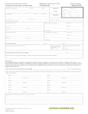 Emergency Card Sacramento City Unified School District D2qrgk75cp62ej Cloudfront  Form