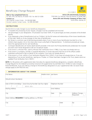 Aviva Beneficiary Form