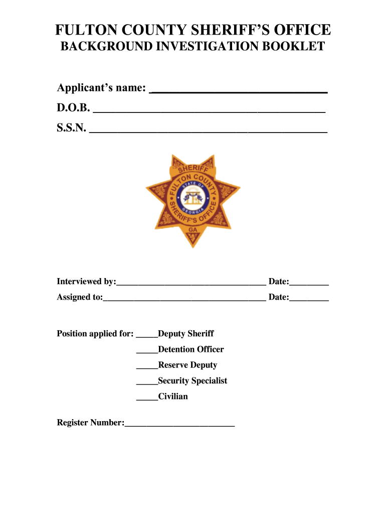 Fulton County Sheriff Background Booklet  Form
