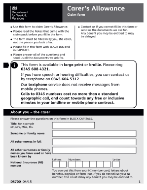  Care Allowance Claim Form 2015