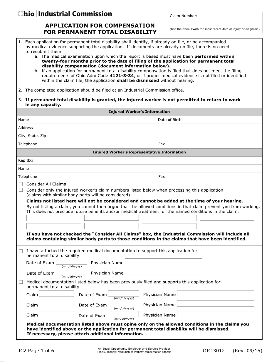  IC 2 App for PTD  the Industrial Commission of Ohio 2015-2024