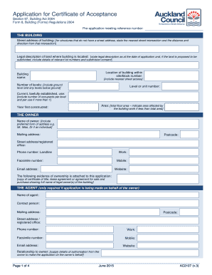 AC2107 Application for Certificate of Acceptance Auckland Council Aucklandcouncil Govt  Form
