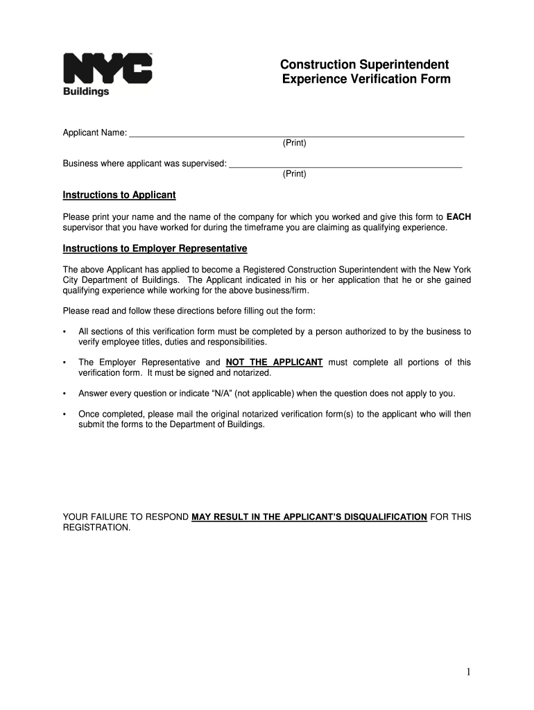 Nyc Constrution Superintendent Verification Form