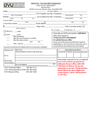Uvu Transcript Request  Form