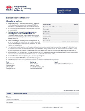 Form AM0320 Liquor Licence Transfer This Application Form is for a Person or Organisation Applying for Transfer of a Liquor Lice