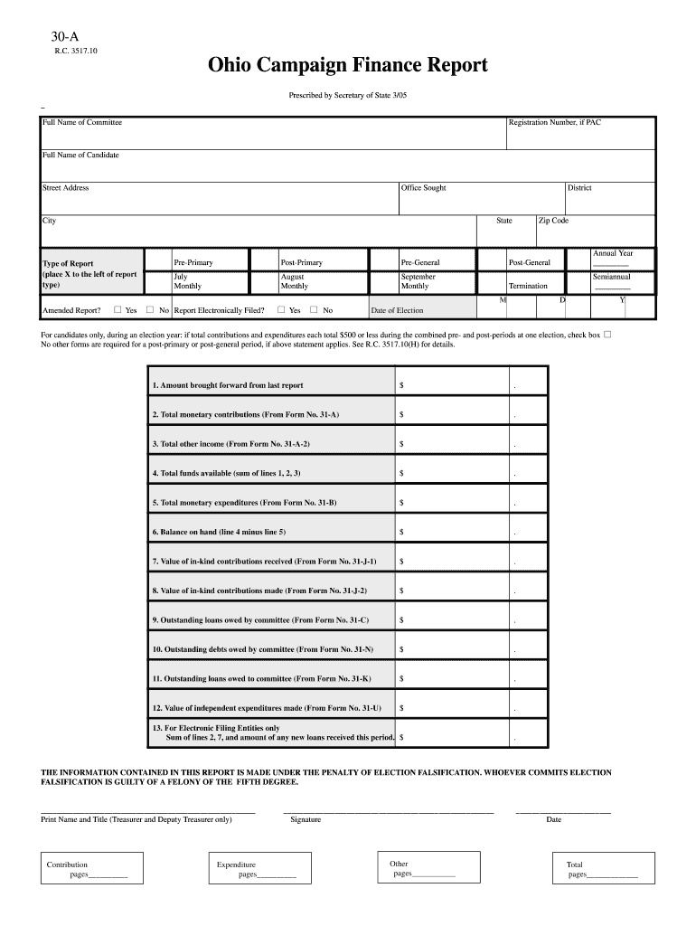  Ohio Campaign Finance Report 30 a 2005-2024