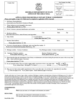  Application for Michigan Notary Public Commission State of Michigan 2012