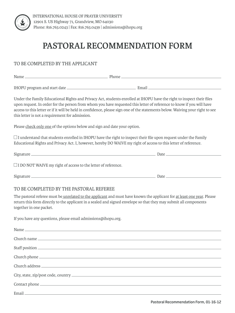  Pastoral Recommendation 2012-2024
