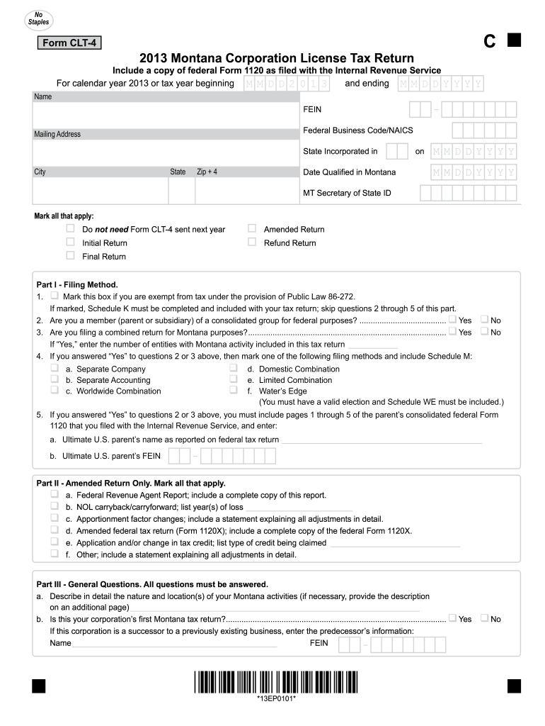 Form CLT 4  Montana Department of Revenue  Revenue Mt