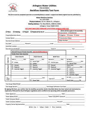 Backflow Assembly Test Form City of Arlington, TX