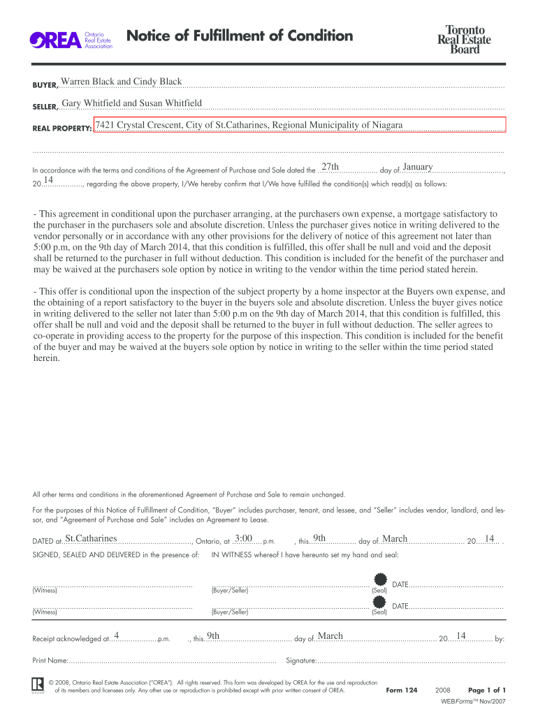 Notice of Fulfillment Example  Form