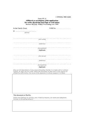 Affidavit to Accompany Joint Application for Order Dissolving Marriage Justice Govt  Form