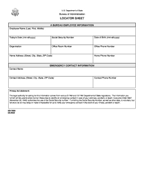 Locator Sheet  Form