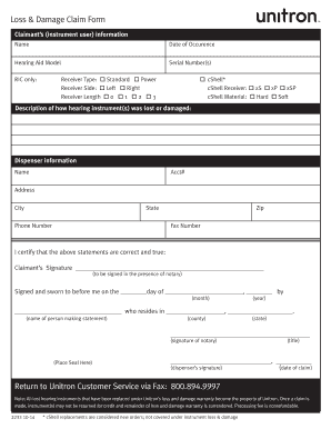  Unitron Loss and Damage Form 2014