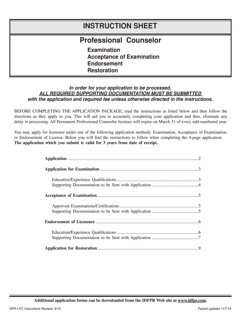 Professional Counselor INSTRUCTION SHEET Illinois Department 2019-2024