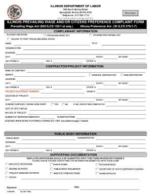 Prevailing Wage Citizens Preference Complaint Form State of Illinois Illinois