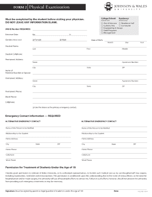 FORM 2 Physical Examination Johnson &amp;amp;amp; Wales University