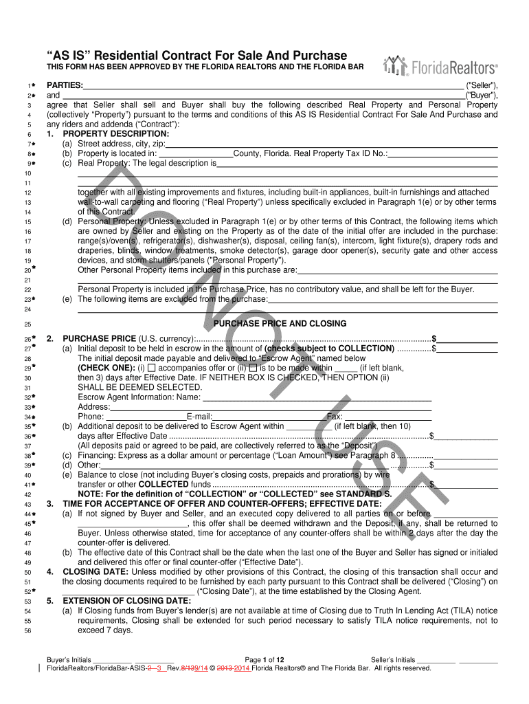 FloridaRealtors FloridaBar ASIS 3 Redline  Form