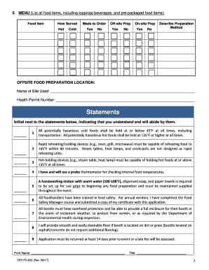 Temporary Food Facility Permit County of San Diego  Form