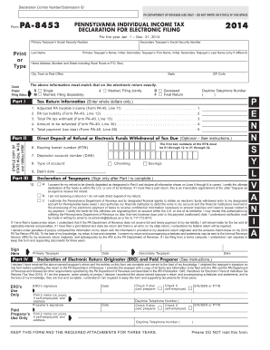 PA Individual Income Tax Declaration for Electronic Filing PA  Form