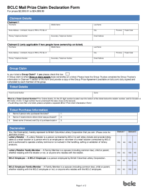 Lottery Prize Claim Declaration Form