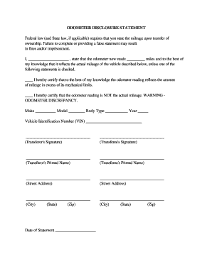 ODOMETER DISCLOSURE STATEMENT Federal Law and State  Form