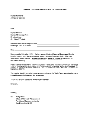 Sample Letter of Instruction to Broker  Form
