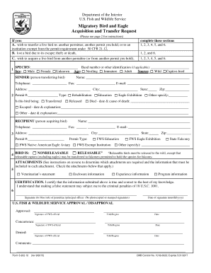 U S Fish and Wildlife Service Form 3 202 12 Migratory Bird and Eagle Acquisition and Transfer Request Forms Fws