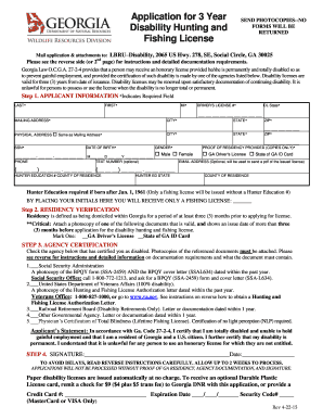 APPLICATION for 3 YEARS DISABILITY HUNTING &amp; FISHING LICENSE  Form