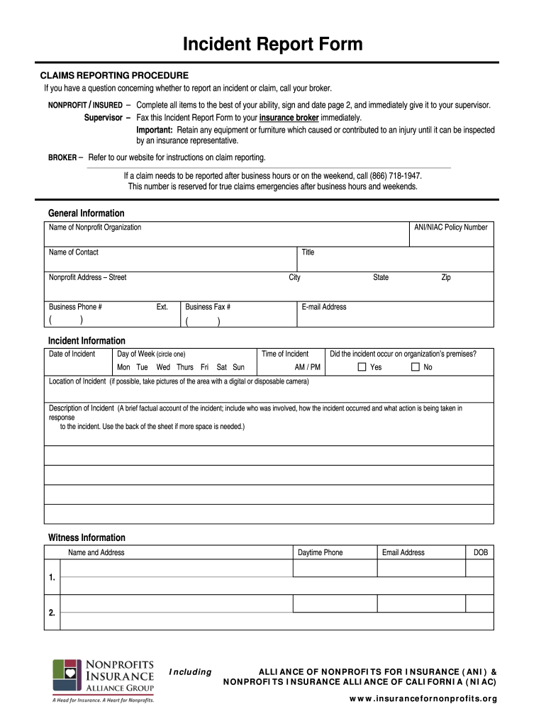  Insurance Incident Form 2014-2024