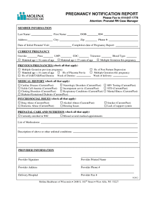 Pregnancy Notification Form Molina Healthcare