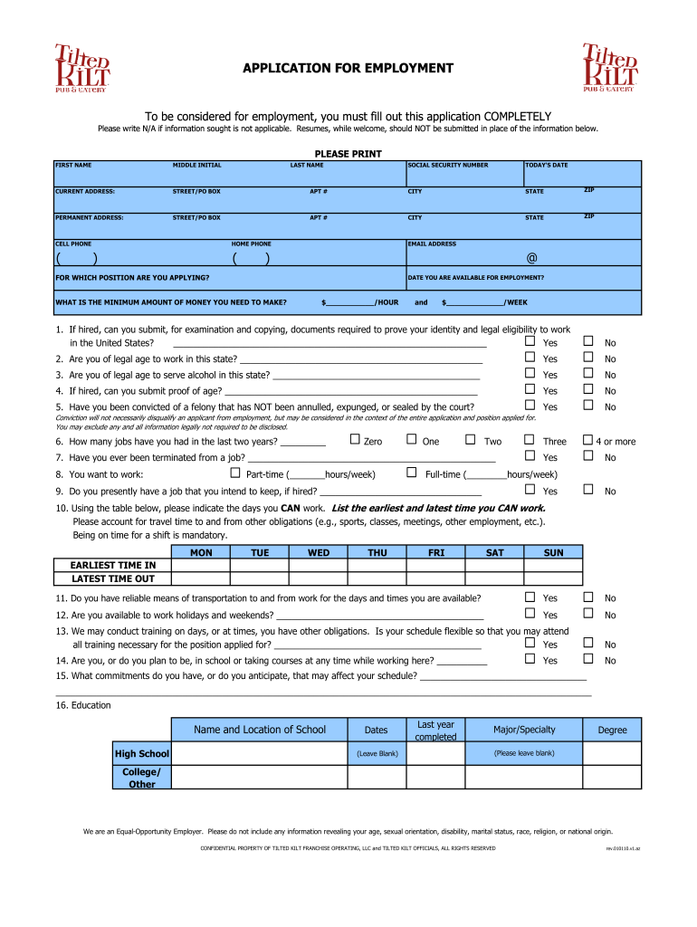 Tilted Kilt Application  Form