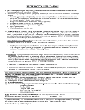 RECIPROCITY APPLICATION Arizona State Board of Cosmetology  Form