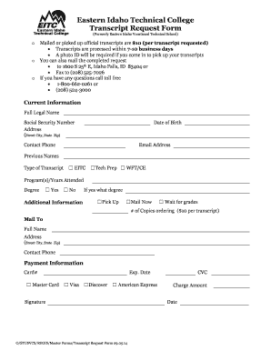 Eastern Idaho Technical College Transcript Request Form Eitc