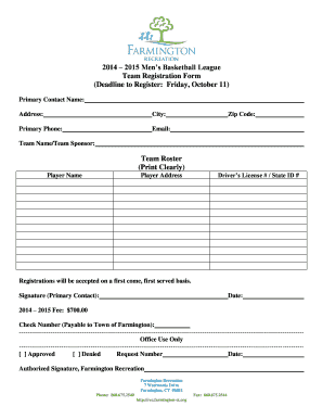 Men&#039;s Basketball League Registration Form