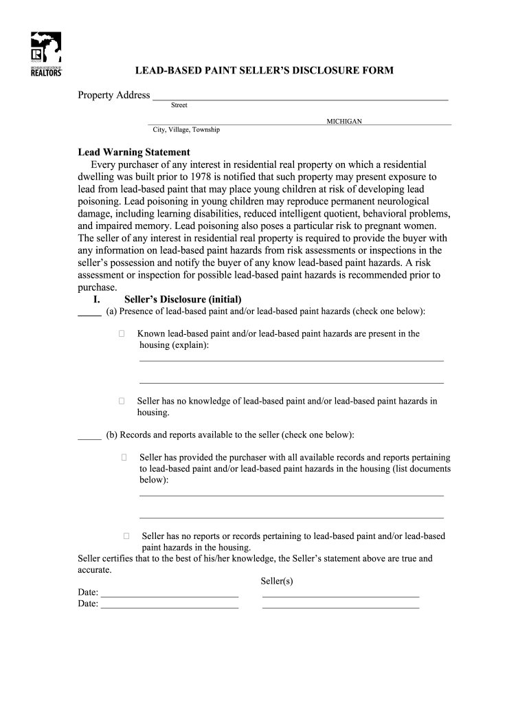 Lead Based Paint Disclosure Michigan 2010-2023