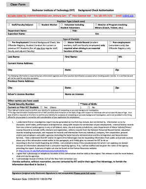 Background Check Authorization Rochester Institute of Technology Rit  Form