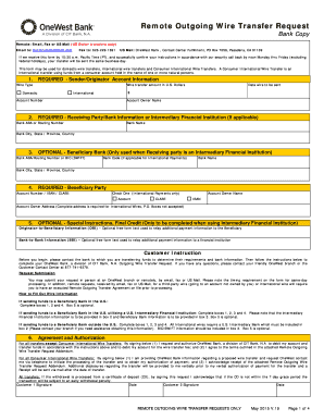 Remote Outgoing Wire Transfer Request OneWest Bank  Form