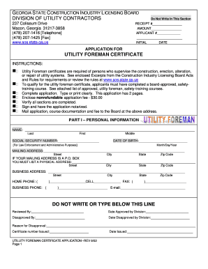 Georgia Utility Contractors License  Form