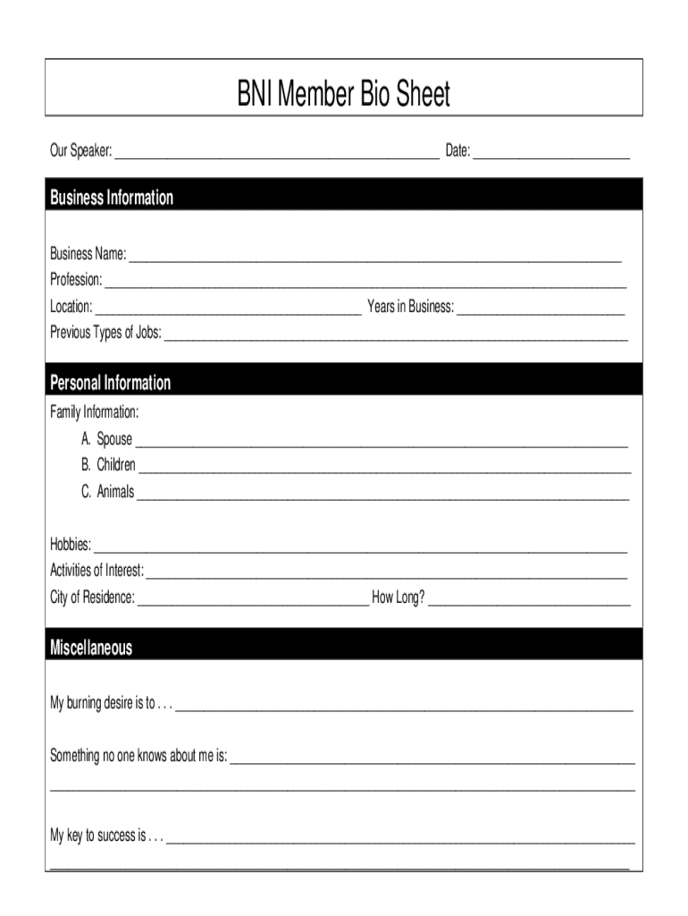 Bni Bio Sheet  Form