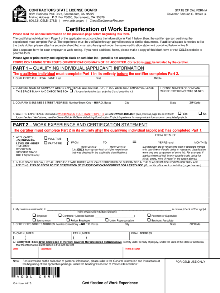  Certification of Work Experience Sample 2017-2024