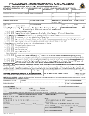 WYOMING DRIVER LICENSEIDENTIFICATION CARD APPLICATION Dot State Wy  Form