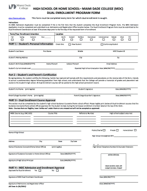 MDC Dual Enrollment Form PDF Miami Dade College Mdc
