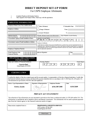 Usps Direct Deposit Form