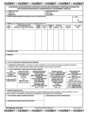 Army Hazmat Paperwork  Form