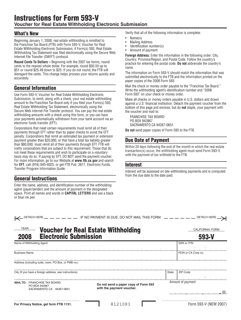  593 V Form California Franchise Tax Board Ftb Ca 2021