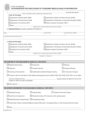  650 2616 Auth for Disclosure of Consumer MedicalHealth Info Dss Mo 2013