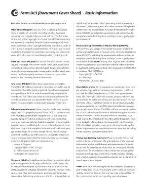 Document Cover Sheet Form DCS US Copyright Office Copyright