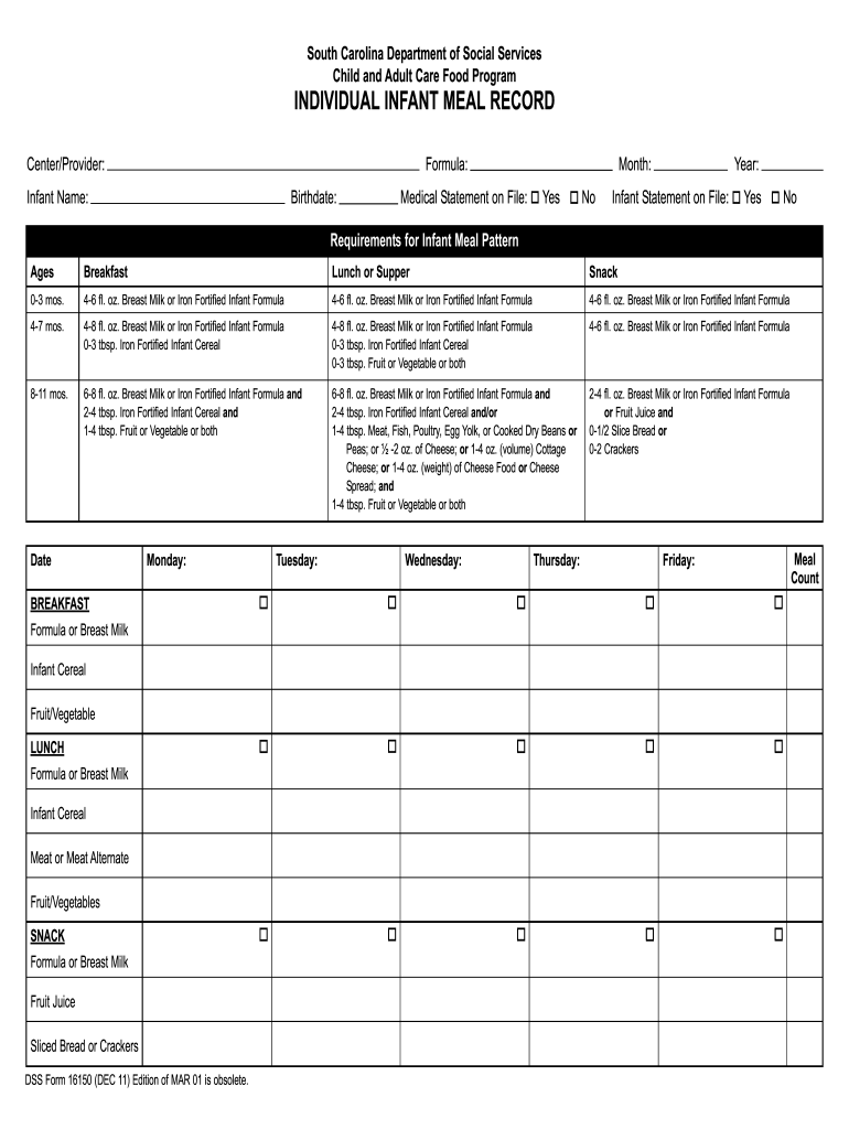  Infant Formula Dss Form 16150 2011-2024