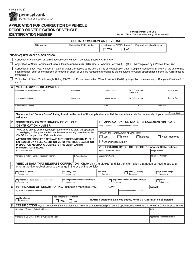 Dmv Forms Pa Fill Out And Sign Printable Pdf Template Airslate Signnow